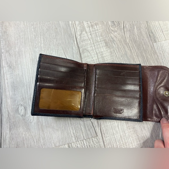 Vintage 90s Dooney & Bourke Black Brown Pebble Leather Tri-Fold Wallet Duck Logo - Picture 6 of 10